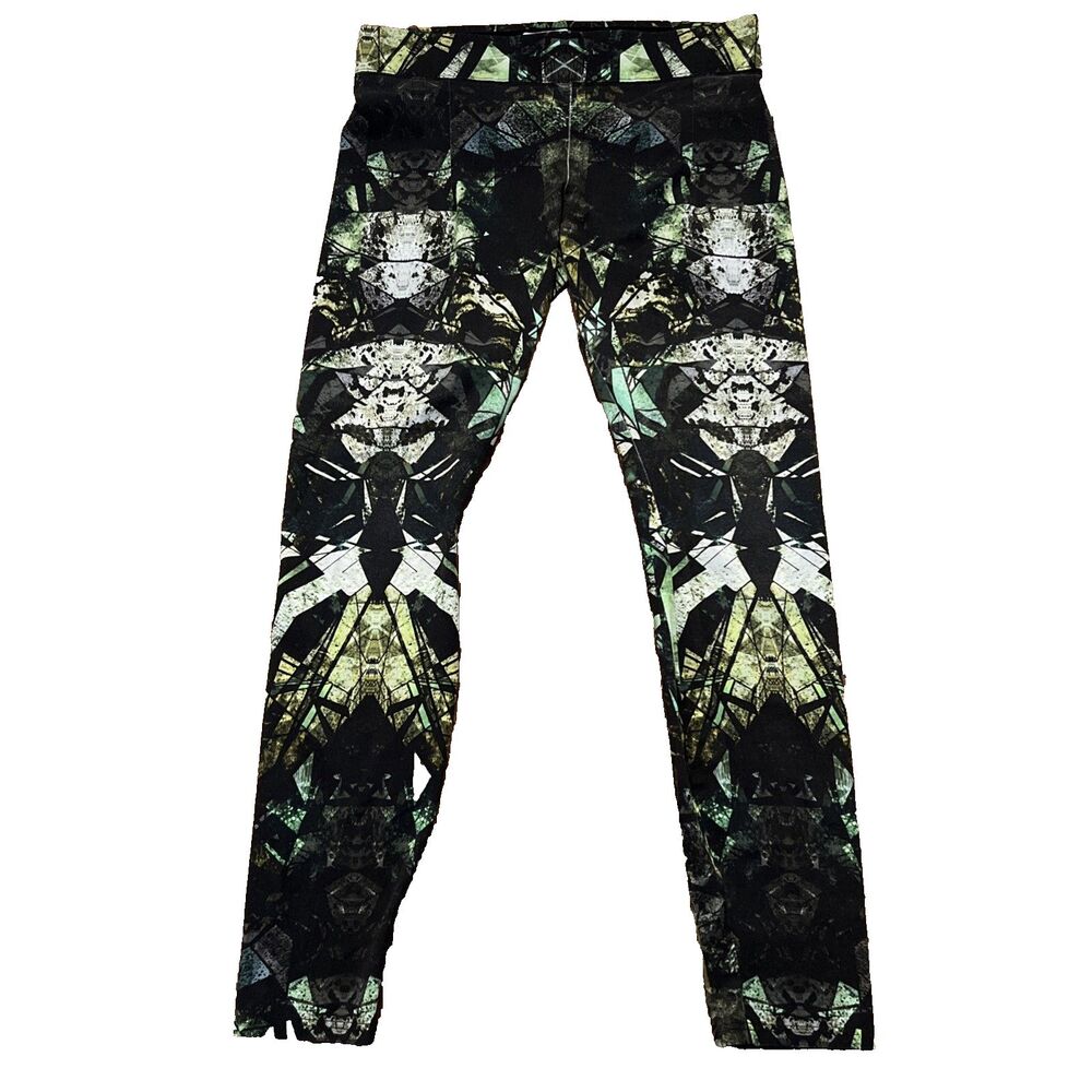 Helmut Lang Womens L Ankle Leggings Abstract Print Black Green Yoga Stretch